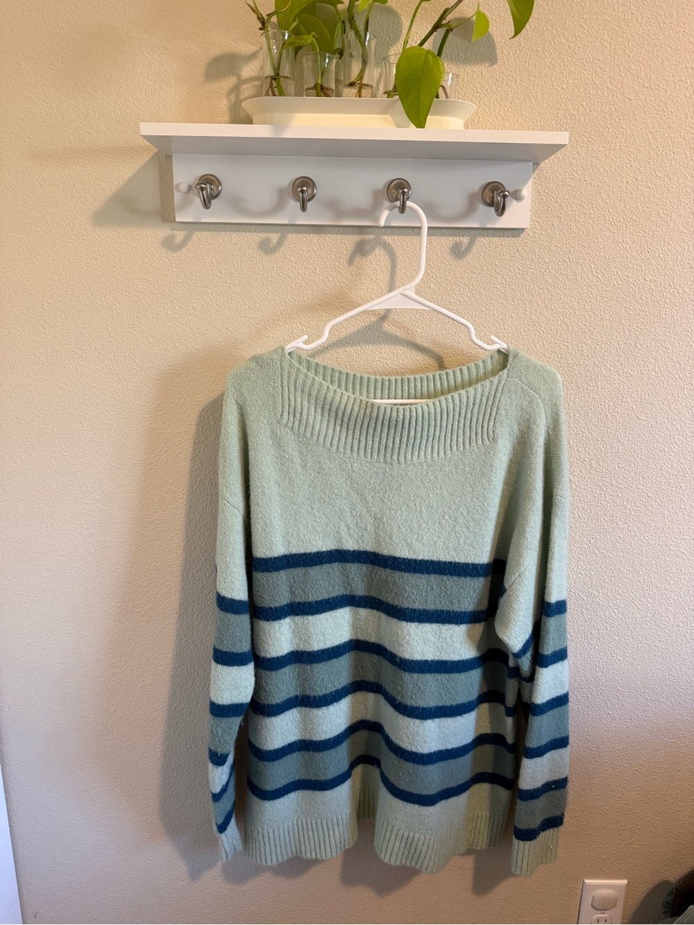 Treasure & Bond Mint Green Crewneck Sweater with Navy Stripes
